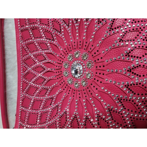 Fuchsia Boho Flower Sunburst Rhinestone Hobo Handbag & Matching Wallet Set - Picture 8 of 11